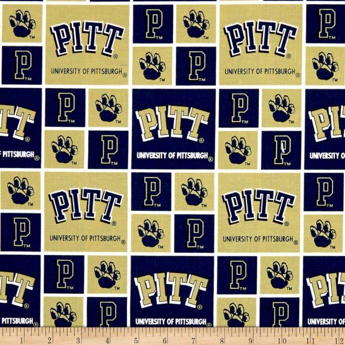 Pittsburgh Blue Logo - NCAA Pittsburgh Box Logos Allover Blue - Discount Designer Fabric ...