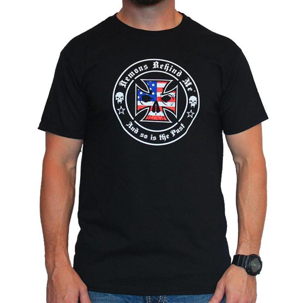 Red White and Blue Clothing and Apparel Logo - Men's Black T Shirt, White & Blue Ink
