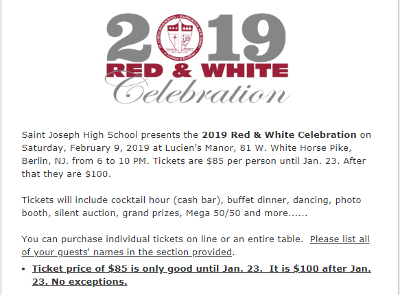 Red and White S Logo - Red & White Gala Tickets – St Joe High School