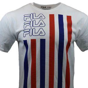 Red White and Blue Clothing and Apparel Logo - FILA Mens Tee T Shirt S to 3XL Red Blue White Logo Sports Athletic