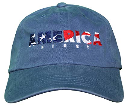 Red White and Blue Clothing and Apparel Logo - Treefrogg Apparel America First Hat Trump Cap w