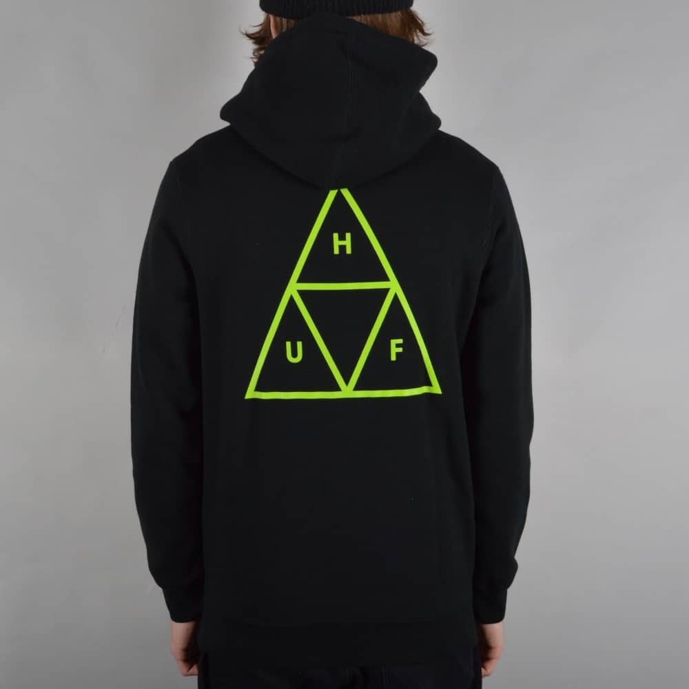 Green Triangle Clothing Logo - HUF Triple Triangle Pullover Hoodie - Black/Green - SKATE CLOTHING ...