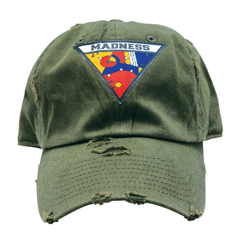 Green Triangle Clothing Logo - MADNESS TRIANGLE LOGO DISTRESSED DAD HAT OLIVE GREEN