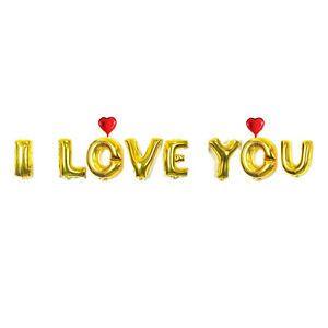 Heart Shaped Letters Logo - Gold ''I Love You '' Letters + 2 x 5 Red Heart Foil Balloons
