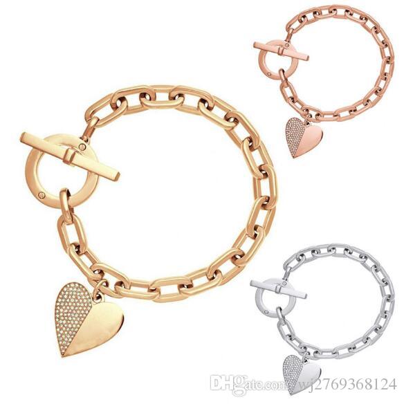 Heart Shaped Letters Logo - Women Fashion Heart Shape Pendant Bracelet Chain Brand Letters Logo ...