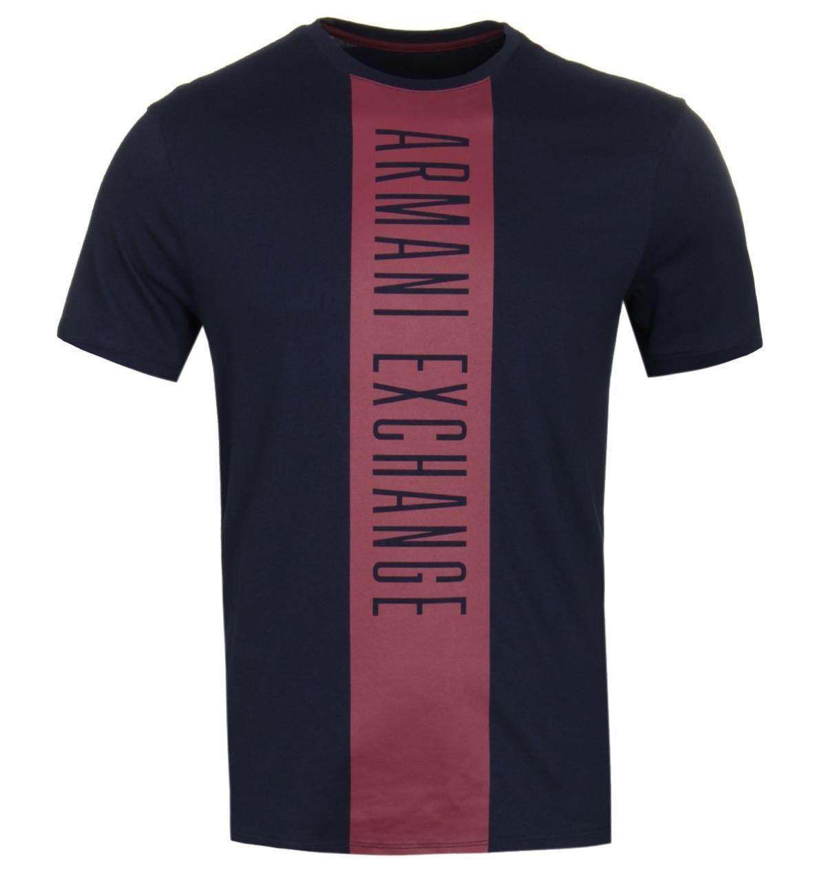 Armani Exchange Clothing Logo - Armani Exchange Navy Logo Tape Stripe T Shirt In Blue For Men