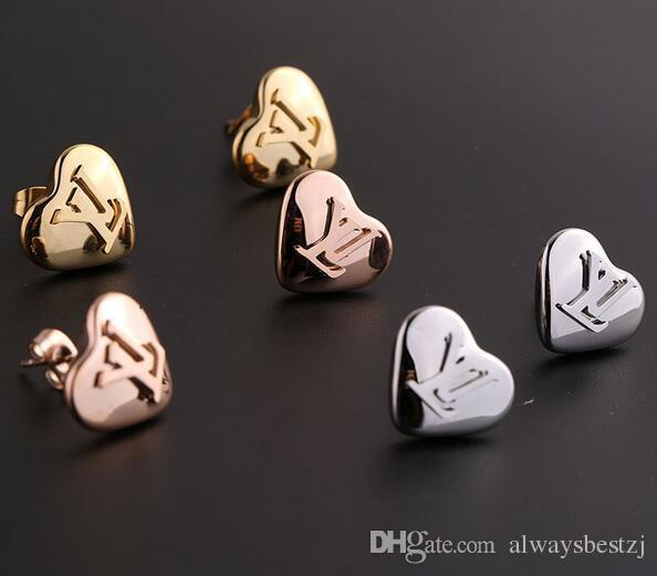 Heart Shaped Letters Logo - Charm Brand Letters Logo Earrings Steel Titanium Heart Shape