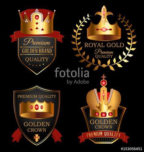 Gold Crown Company Logo - Premium quality mark set with golden crown. Medieval heraldic symbol