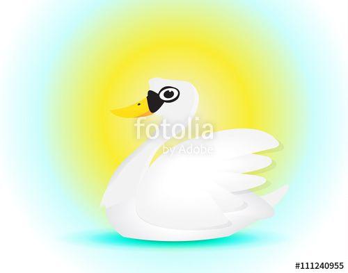 Swans with a Sun Logo - elegance swan cartoon swiming under the sun Stock image and royalty