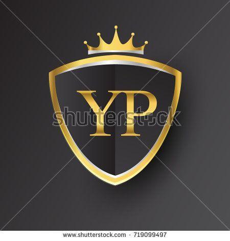 Gold Crown Company Logo - Initial logo letter YP with shield and crown Icon golden color