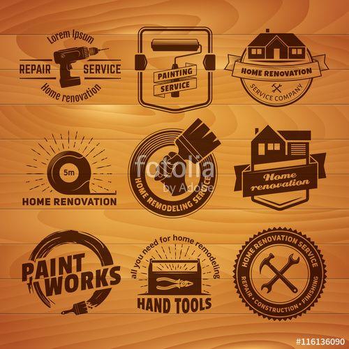 Vintage Painting Logo - Set of home remodeling logos and labels on cardboard tags. Vintage ...
