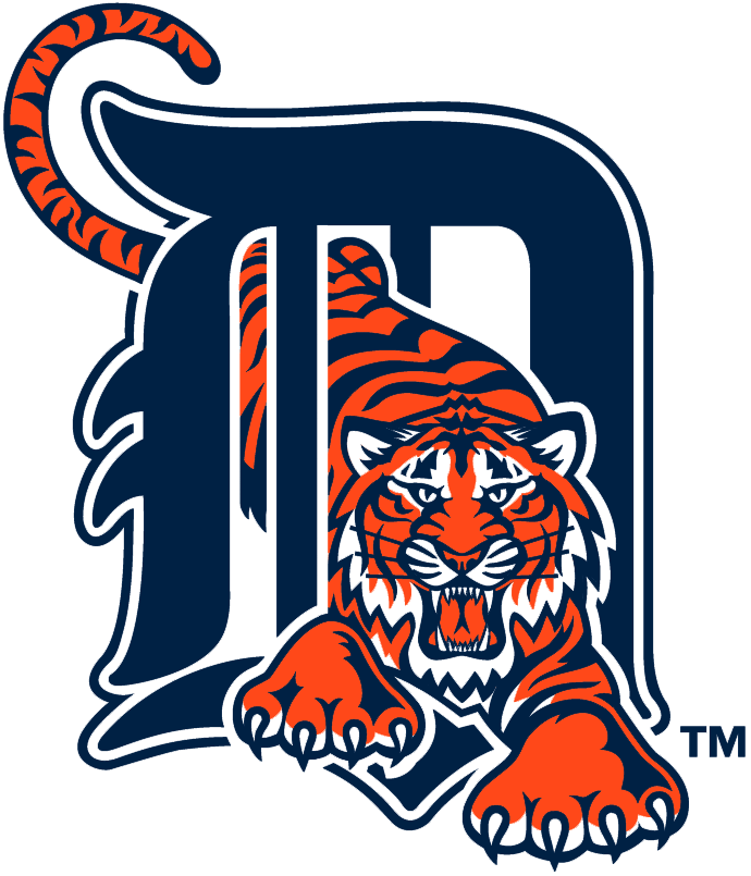 Blue and Orange Tiger Logo - Detroit Tigers Primary Logo (1994) - Orange tiger walking through ...