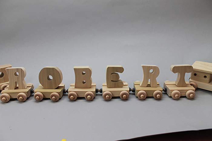 6 Letter Car Logo - Personalized child's toy wooden train with engine, 6