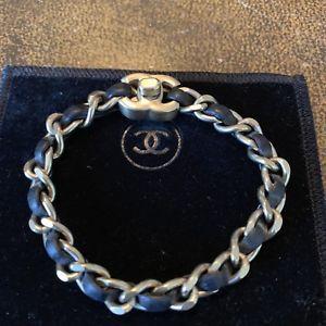 CC Logo - CHANEL Chain And Leather CC Logo Bracelet