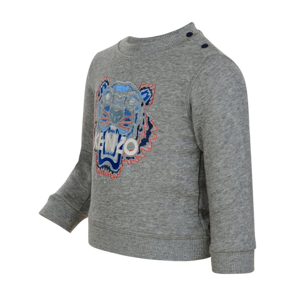 Blue and Orange Tiger Logo - Kenzo Kids Baby Boys Grey Sweatshirt with Blue and Orange Tiger Logo ...