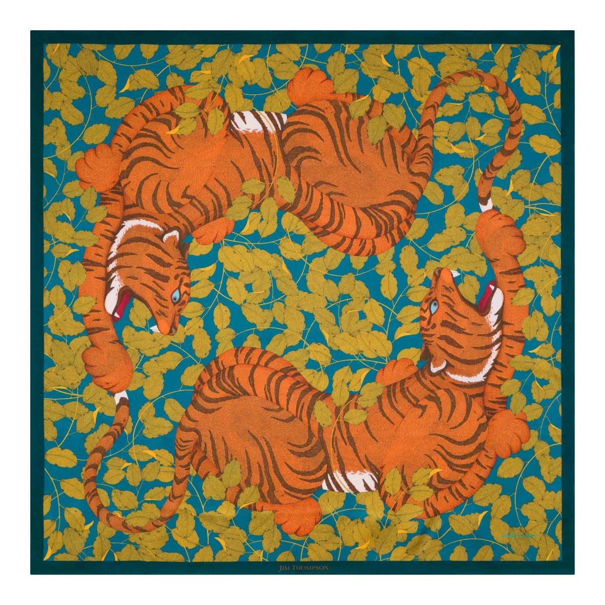 Blue and Orange Tiger Logo - Jim Thompson | Tiger Silk Twill Shawl - Blue/Orange | JIMTHOMPSON.COM