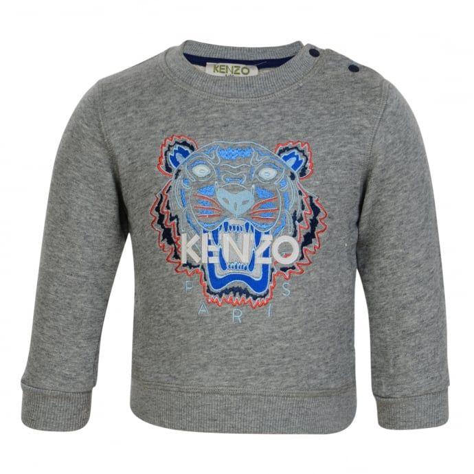 Blue and Orange Tiger Logo - Kenzo Kids Baby Boys Grey Sweatshirt with Blue and Orange Tiger Logo ...