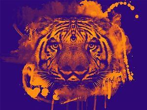 Blue and Orange Tiger Logo - PRINT PAINTING DRAWING TRIPPY TIGER EYES THREE BLUE ORANGE SURREAL ...