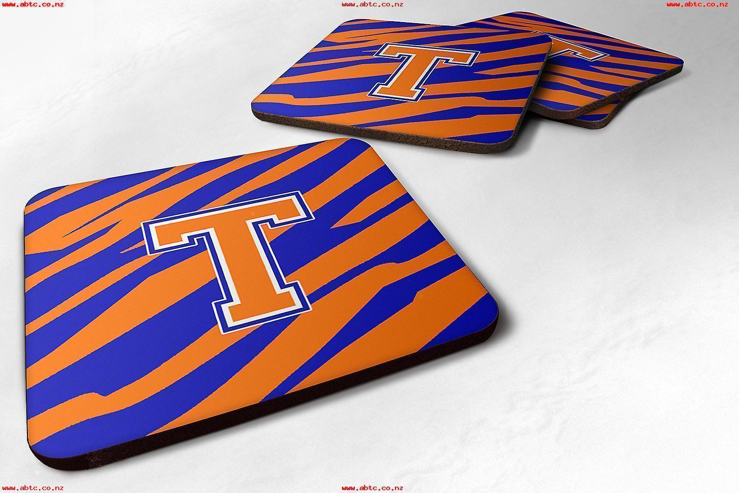 Blue and Orange Tiger Logo - Set of 4 Monogram - Tiger Stripe - Blue Orange Foam Coasters Initial ...