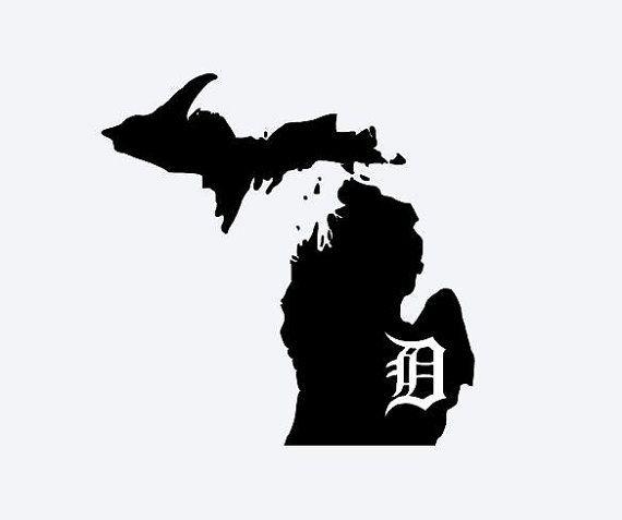 Detroit D Logo - Custom Detroit Tiger D Logo Vinyl Decal inside Map of Michigan
