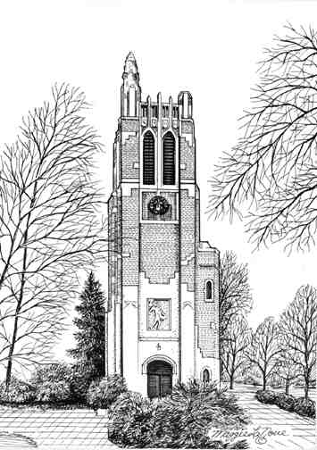 Beaumont Michigan Logo - Michigan Prints, Beaumont Tower, East Lansing, Michigan, Pen & Ink ...