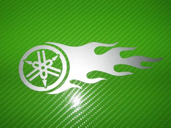 Green Flaming Logo - x2 Yamaha flaming logo tuning fork side fairing tank vinyl