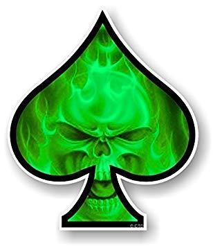 Green Flaming Logo - Ace of Spades Design with Green Flaming Skull Motif Vinyl Car Bike ...