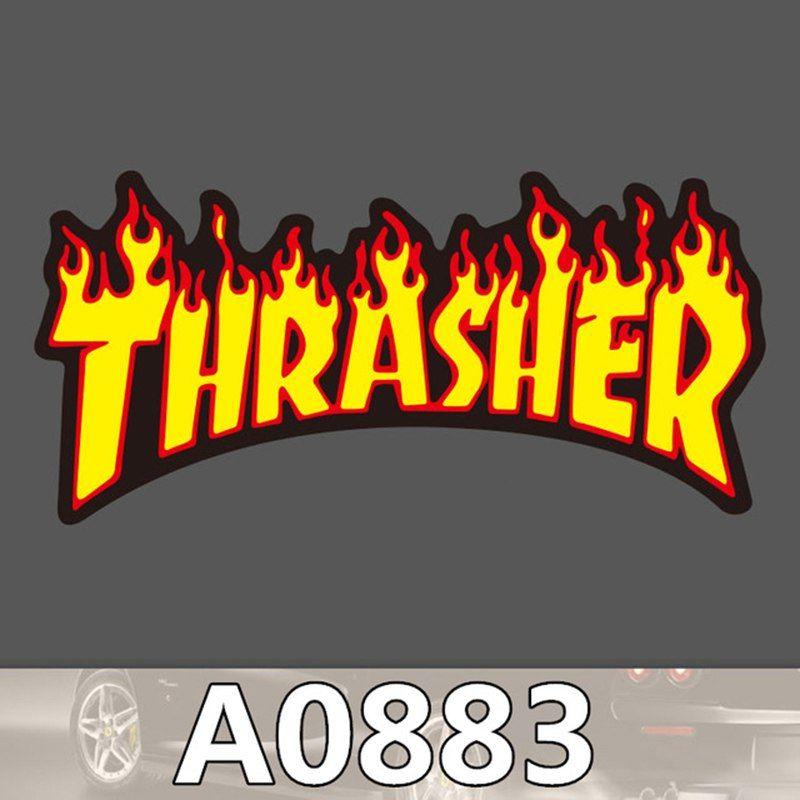Cartoon Fire Thrasher Logo - Thrasher Flame Logo Skateboard Sticker Magazine Shred Or Die Fire ...