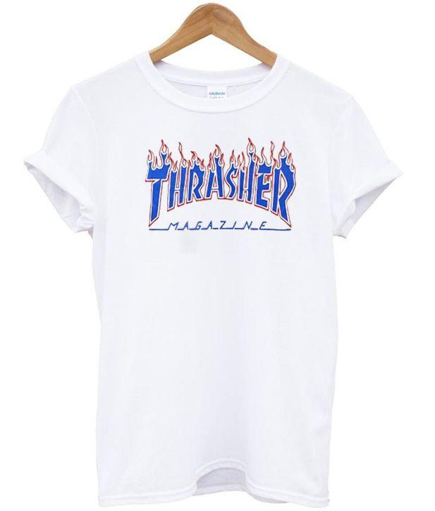 Cartoon Fire Thrasher Logo - thrasher blue fire T-Shirt