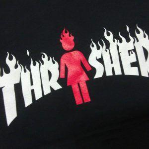Cartoon Fire Thrasher Logo - Thrasher Magazine X Girl Skateboard On Fire T Shirt