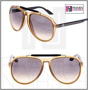 Gucci Translucent Logo - GUCCI WEB 1029 Sunglasses Translucent Honey Brown Black Aviator ...