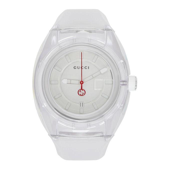 Gucci Translucent Logo - Shop Gucci White Transparent G-Sync Watch