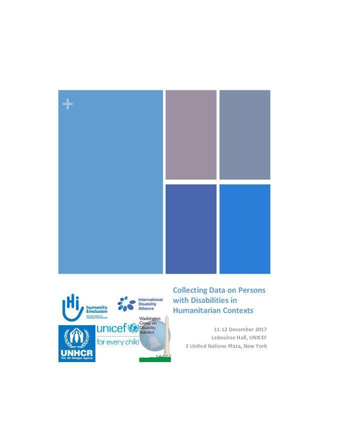 3 People in Blue Square Logo - Collecting Data on Persons with Disabilities in Humanitarian