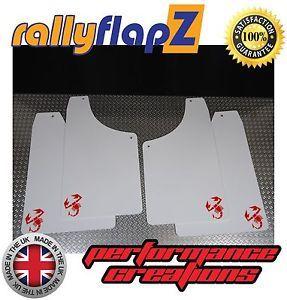 Red and White Scorpion Logo - Qty4 Mud Flaps & Fixings to fit Fiat 500 Abarth White 4mm PVC