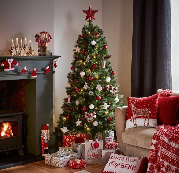 Red Square with White Tree Logo - 3 Christmas tree trends you need to know about - Asda Good Living