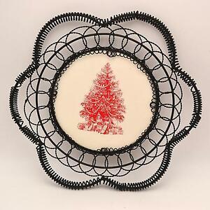 Red Square with White Tree Logo - Red & White Old fashioned Christmas Tree Plate Wire Border Square ...