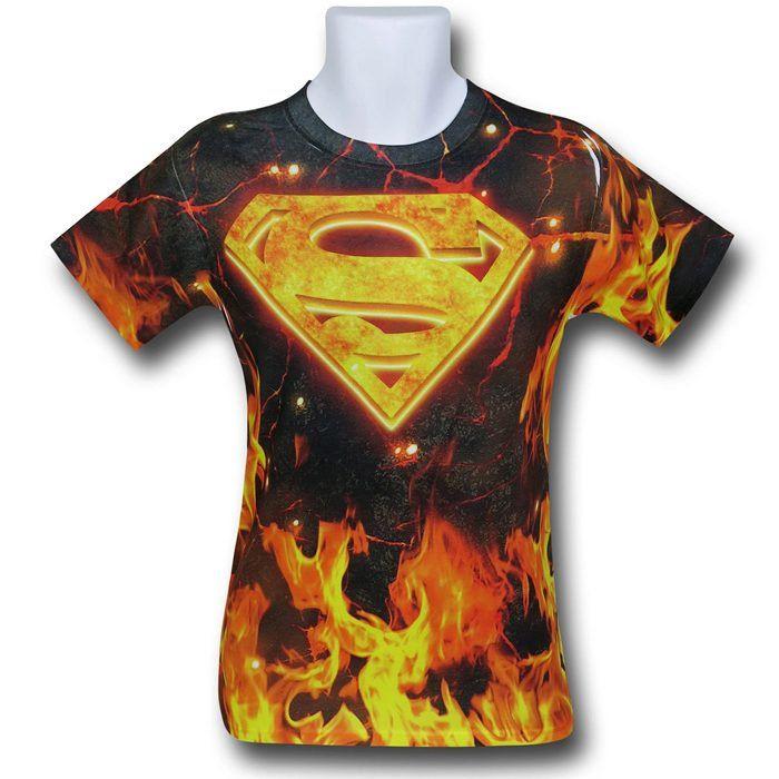 Flaming Superman Logo - Superman Flaming Symbol Sublimated T-Shirt