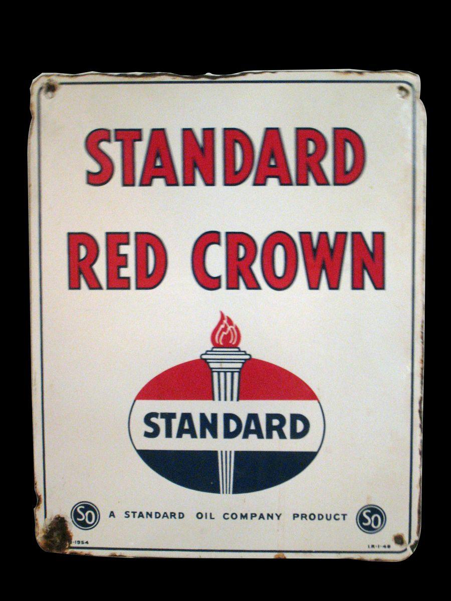 Red Flame Oil Logo - Desirable 1954 Standard Oil Red Crown Gasoline porcelain pump