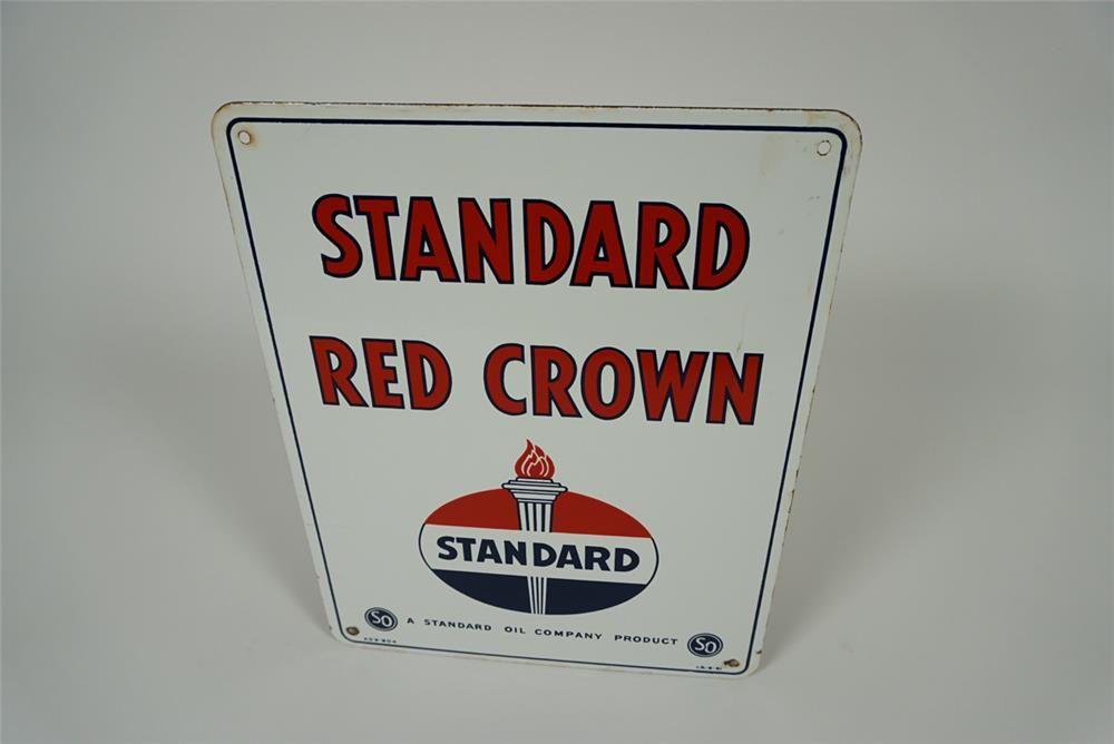 Red Flame Oil Logo - 1951 Standard Oil Red Crown Gasoline porcelain pump plate sig -