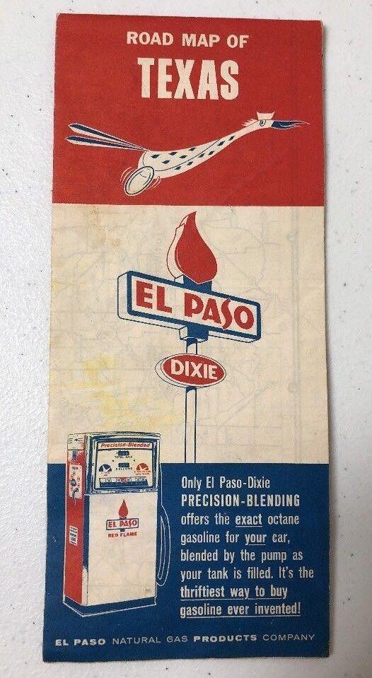Red Flame Oil Logo - Rare 1950's El Paso Red Flame Motor Oil Dixie Oil Texas Road Map