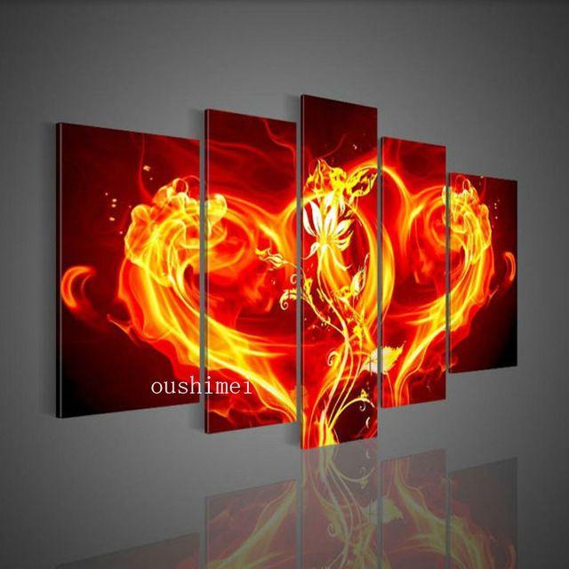 Red Flame Oil Logo - Handpainted 5 Piece Red Flame Modern Abstract Love Model Picture Oil ...