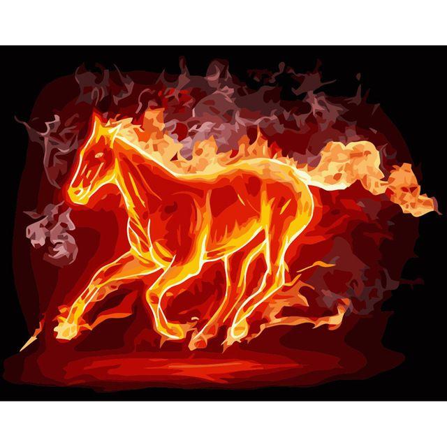 Red Flame Oil Logo - Modular Coloring Red Flame Horse Oil Painting By Numbers Canvas DIY