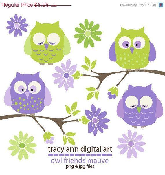 Purple and Green Owl Logo - purple and green owls for invites. 20 off Clip Art SALE Pretty