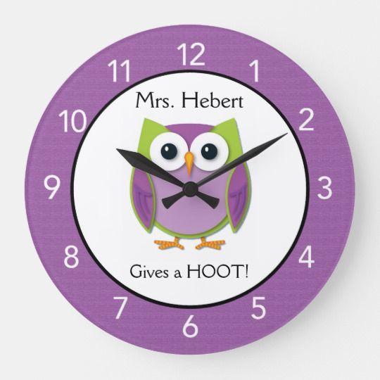 Purple and Green Owl Logo - Purple and Lime Green Owl Teacher Large Wall Clock | Zazzle.co.uk