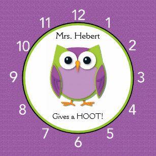 Purple and Green Owl Logo - Purple Owl Wall Clocks
