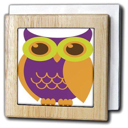 Purple and Green Owl Logo - 3dRose Orange, Purple, and Green Owl, Tile Napkin Holder, 6-inch ...