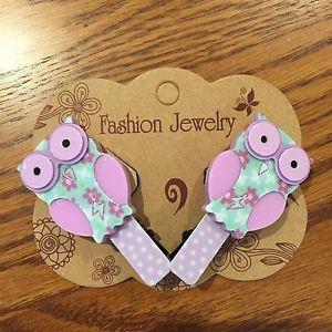 Purple and Green Owl Logo - GIRLS HAIR CLIPS PURPLE & GREEN OWL SET OF TWO (2)