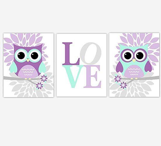Purple and Green Owl Logo - Amazon.com: Purple Mint Green Owl Baby Girl Nursery Art Mum Dahlia ...