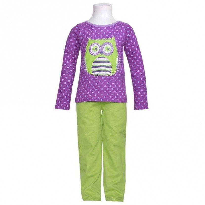 Purple and Green Owl Logo - Peanut Buttons Purple Lime Green Owl 3 Piece Pant Outfit Girls 5 6X