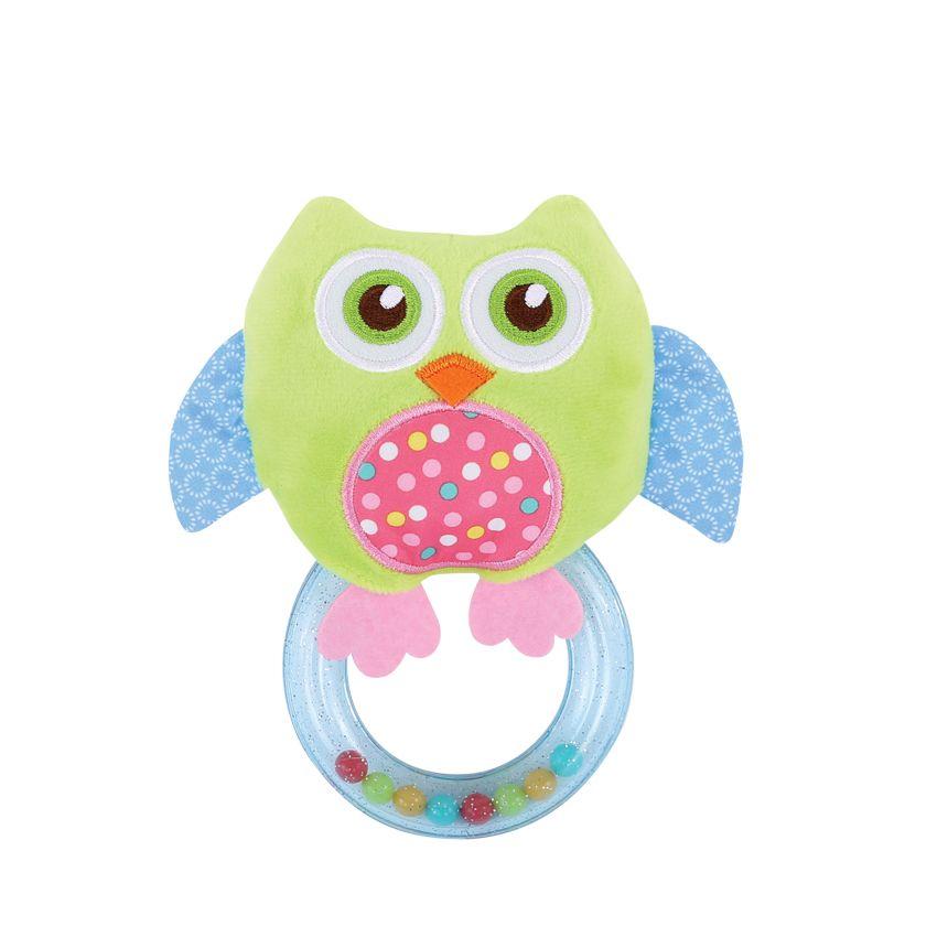 Purple and Green Owl Logo - Rattle With Ring 